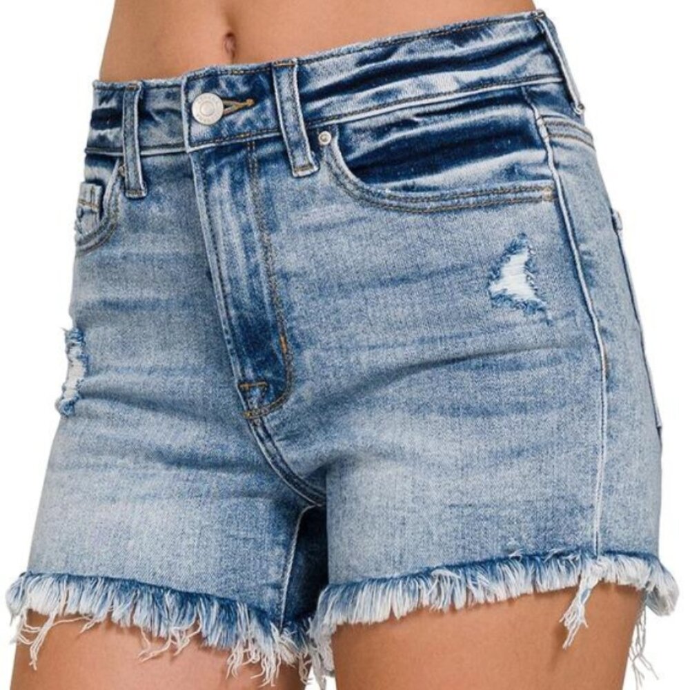 Raw Frayed Hem Ripped Denim Shorts